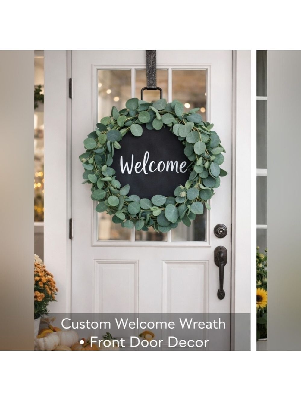 Chalkboard Welcome Wreath for Front Door – Custom Message Decor  New In Box